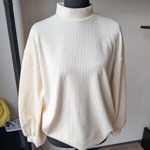 P CILL Ribbed Mock Neck Sweater Size Medium Faux Waffle Knit Pullover Neutrals